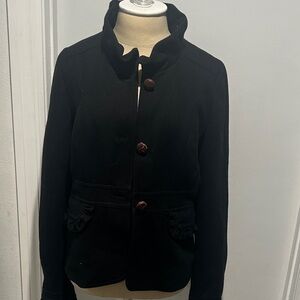 J Crew Factory Black Wool Feminine Ruffle Collared Women's Jacket size 10